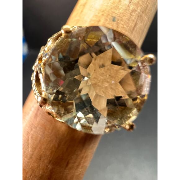 Vintage 10K Yellow Gold Prasiolite (Green Amethyst) Filigree Ring Size 7 - Picture 15 of 16